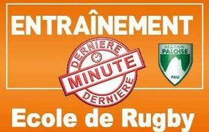 Annulation des entrainements pour l'école de rugby